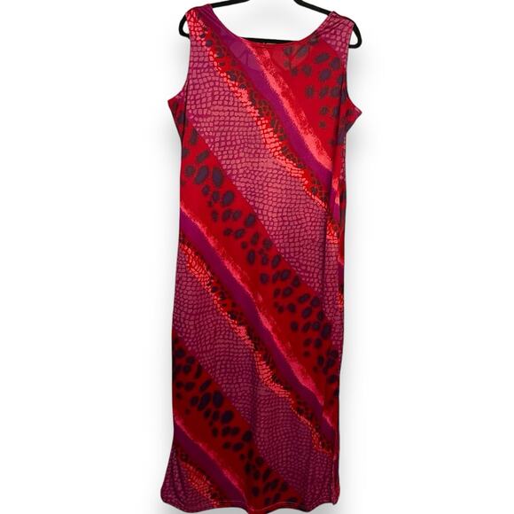 Nancy K Maxi Dress Women's 1X Multicolored Animal Print Mixed Media Satin Retro - Picture 2 of 8